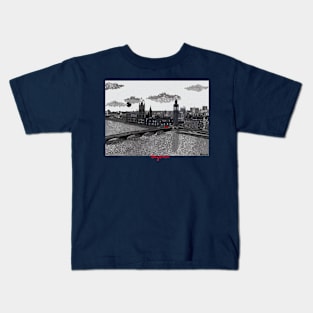 Westminster on the Thames, London  Black and white Kids T-Shirt